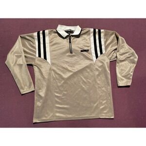 Results Mens XL Champagne Gold Quarter Zip Long Sleeve Polo Racing Stripe Shirt